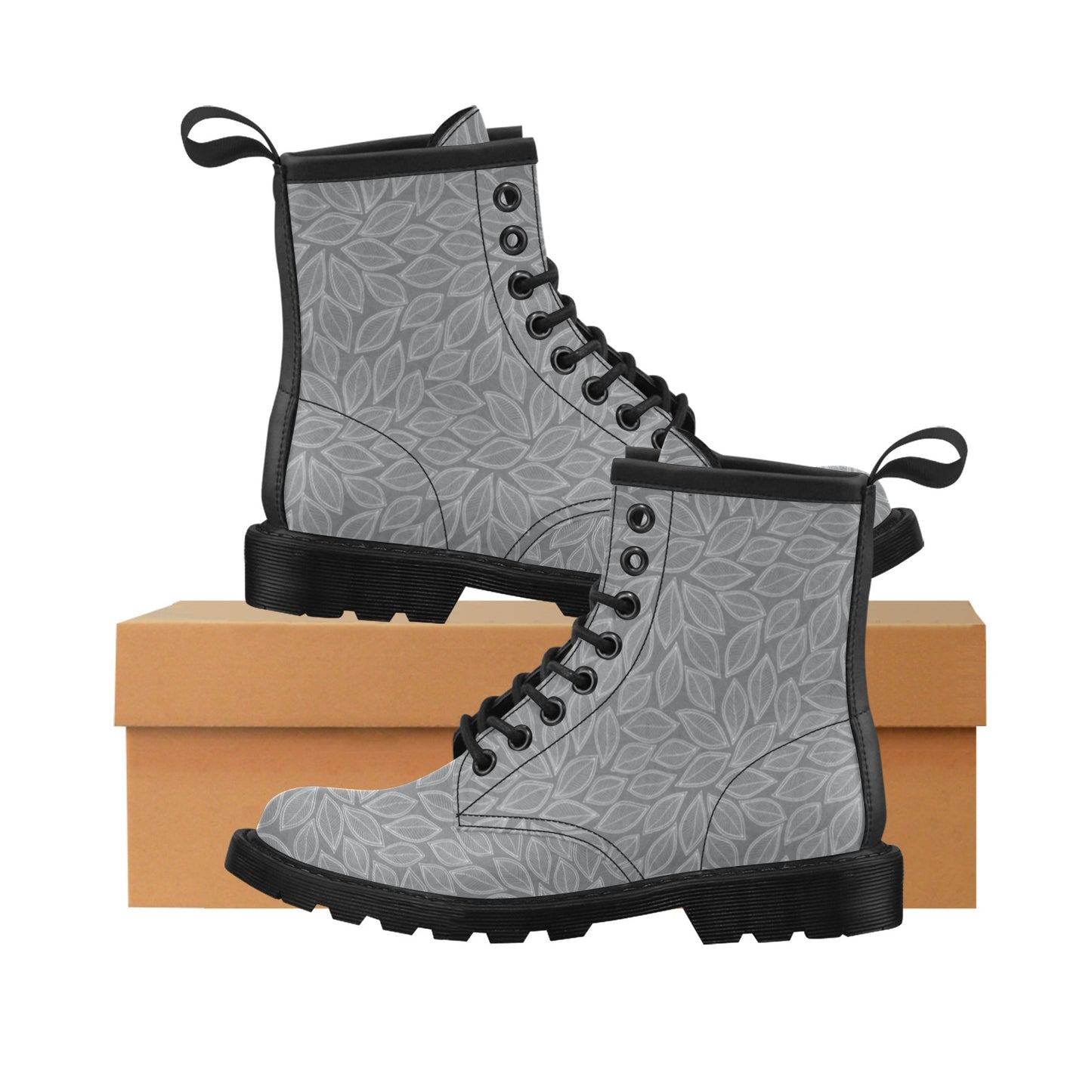 Elm Leave Grey Print Pattern Women's Boots