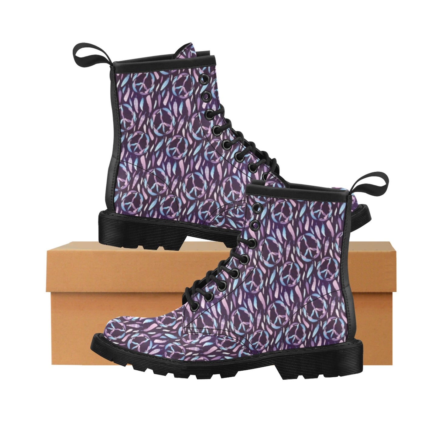 Peace Sign Feather Design Print Women's Boots