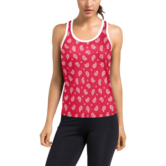 Bandana Red Paisley Print Design LKS305 Women's Racerback Tank Top