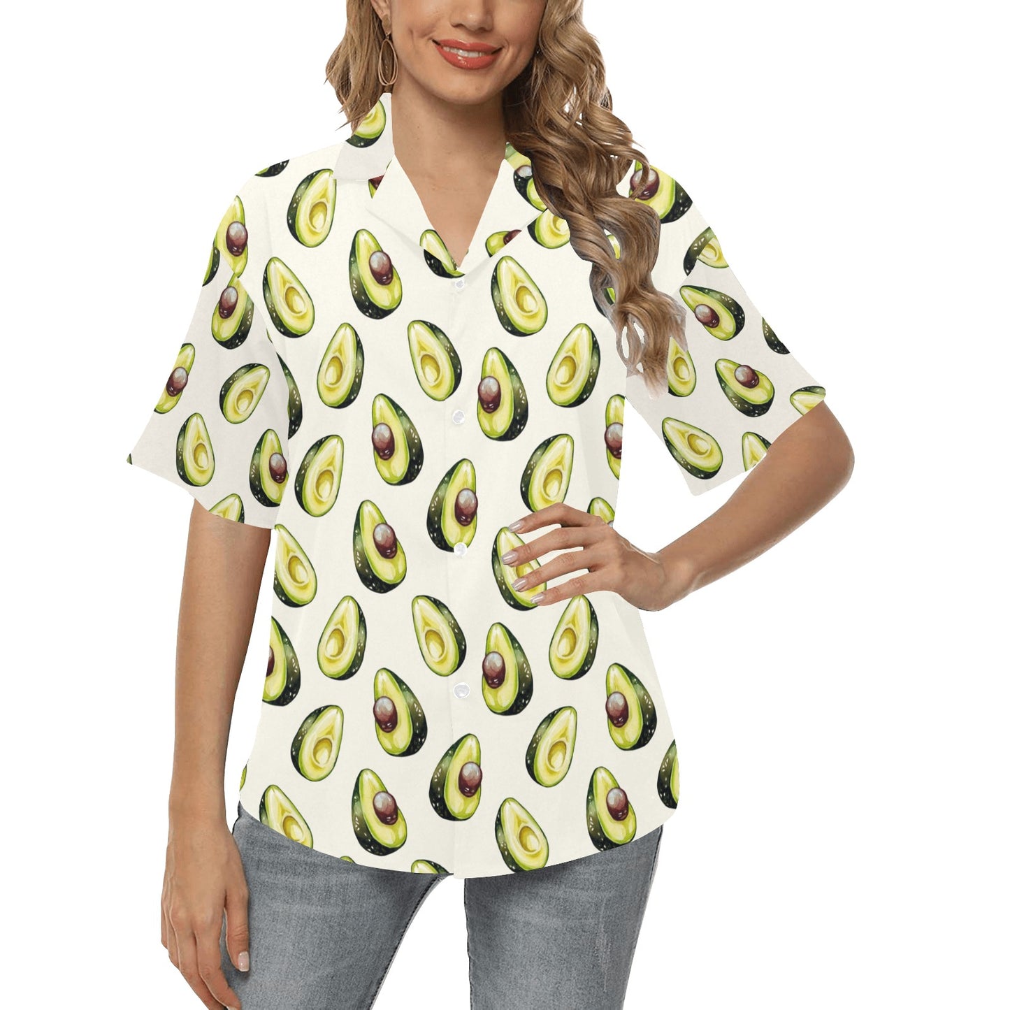 Avocado Pattern Print Design 01 Women's Hawaiian Shirt