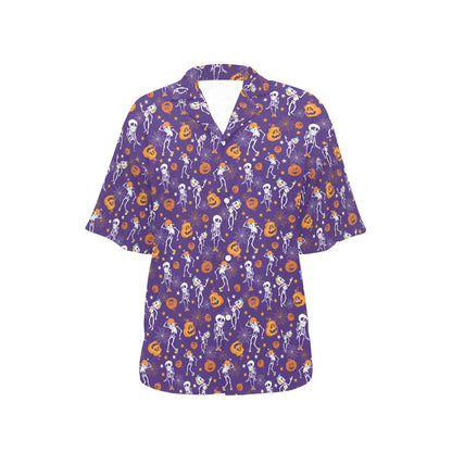 Skeleton Halloween Dance Print Design LKS304 Women's Hawaiian Shirt