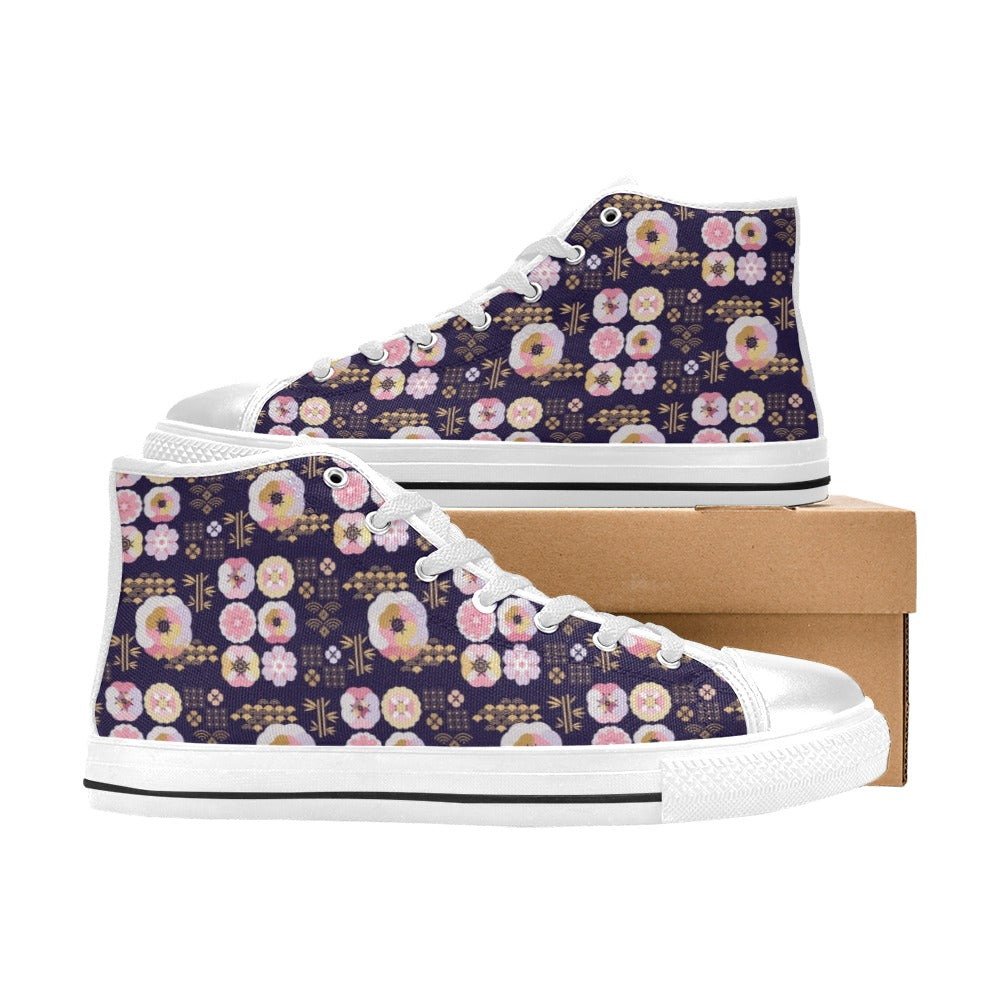 Sakura Japan Style Print Design LKS302 High Top Women's White Shoes