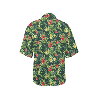 Tropical Folower Red Heliconia Print Women's Hawaiian Shirt