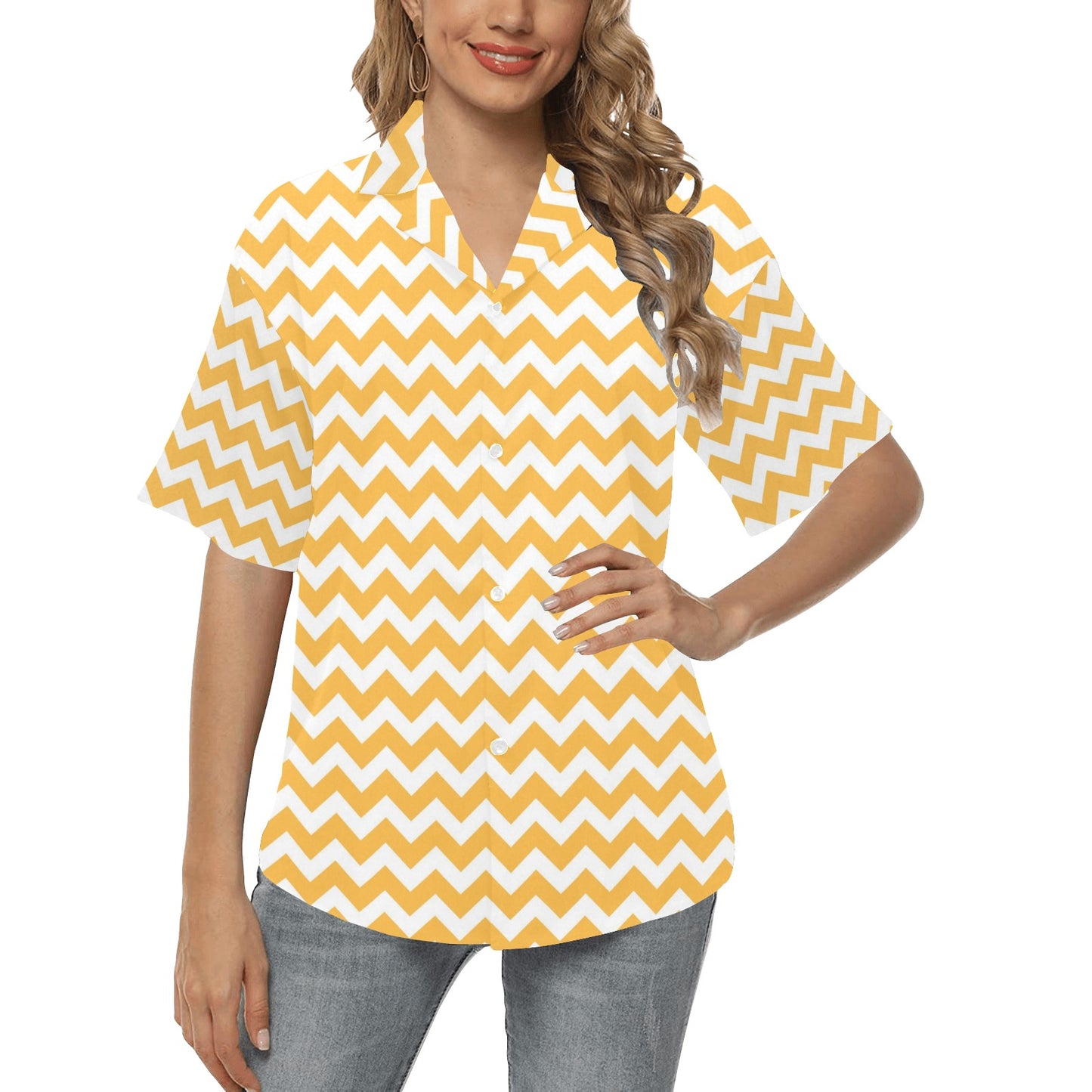 Chevron Orange Pattern Print Design 01 Women's Hawaiian Shirt