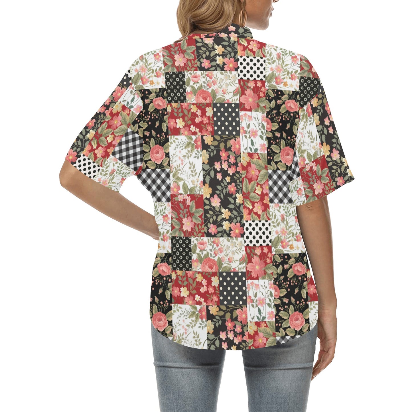 Patchwork Flower Pattern Print Design 03 Women's Hawaiian Shirt