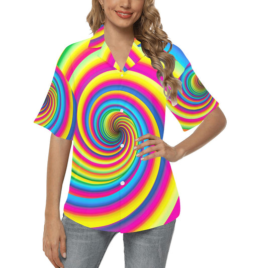 Vortex Twist Swirl Rainbow Design Women's Hawaiian Shirt
