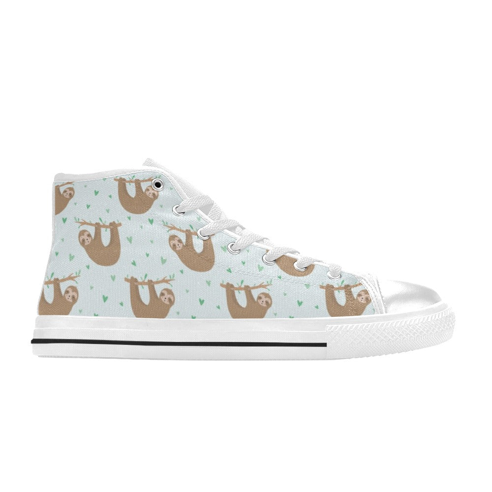 Sloth Print Design LKS308 High Top Women's White Shoes