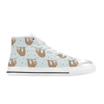 Sloth Print Design LKS308 High Top Women's White Shoes