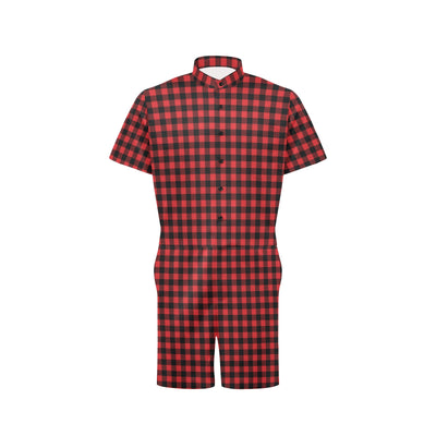 Red Black Buffalo Tartan Plaid Pattern Men's Romper