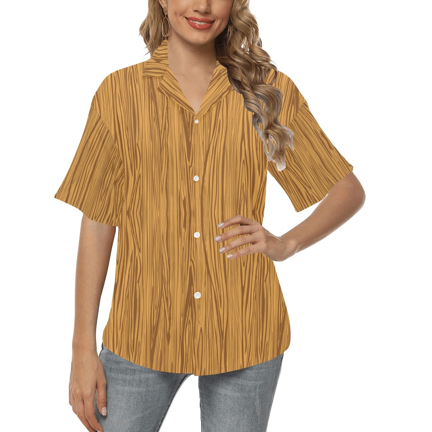 Wood Texture Print Design LKS301 Women's Hawaiian Shirt