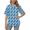 Hibiscus Blue Flower Hawaiian Print Women's Hawaiian Shirt