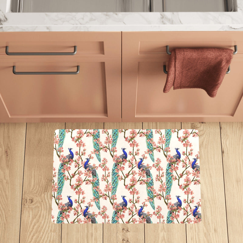 Cherry Blossom Peacock Kitchen Mat