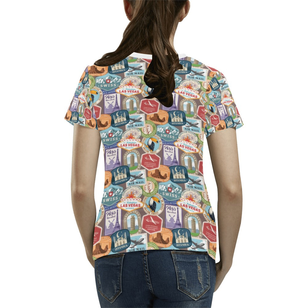 Travel Stamp Print Design LKS301 Women's  T-shirt