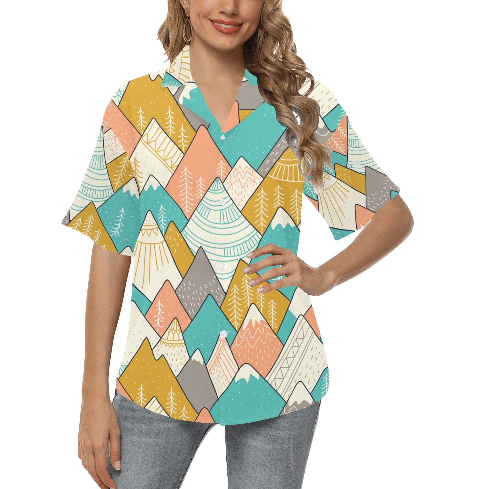 Mountain Pattern Print Design 02 Women's Hawaiian Shirt