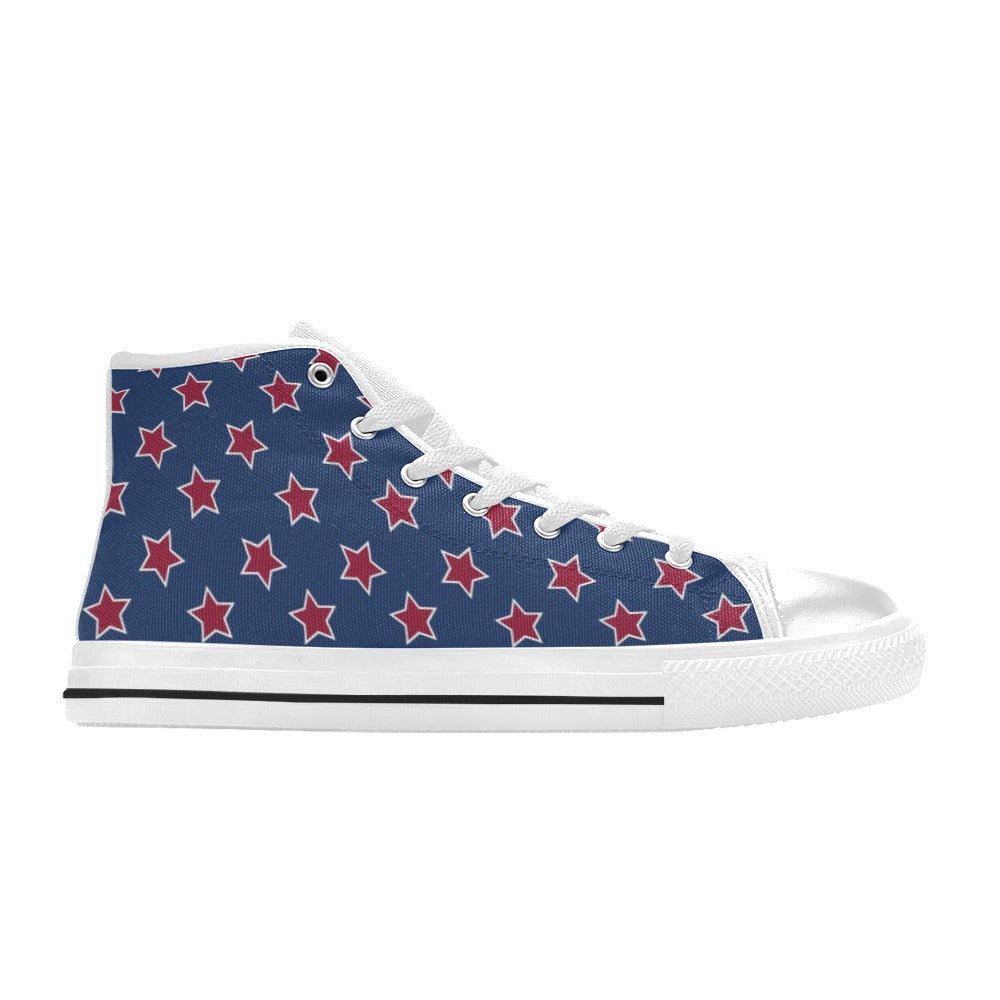 Star Red Blue Print Design LKS301 High Top Women's White Shoes