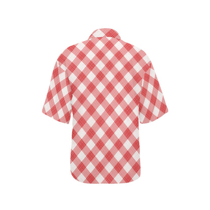 Gingham Red Pattern Print Design 01 Women's Hawaiian Shirt