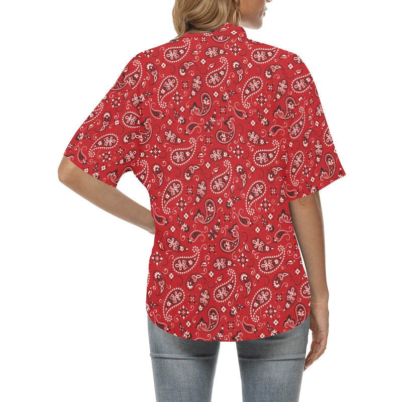 Bandana Paisley Red Print Design LKS3011 Women's Hawaiian Shirt