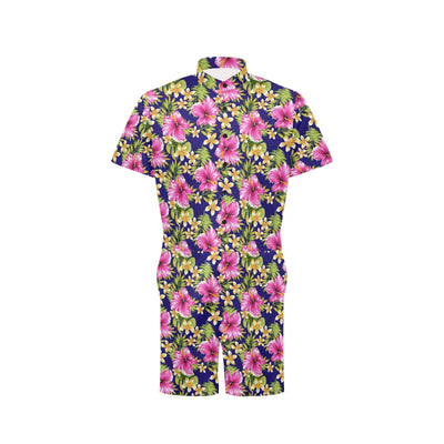 Pink Hibiscus Pattern Print Design HB027 Men's Romper