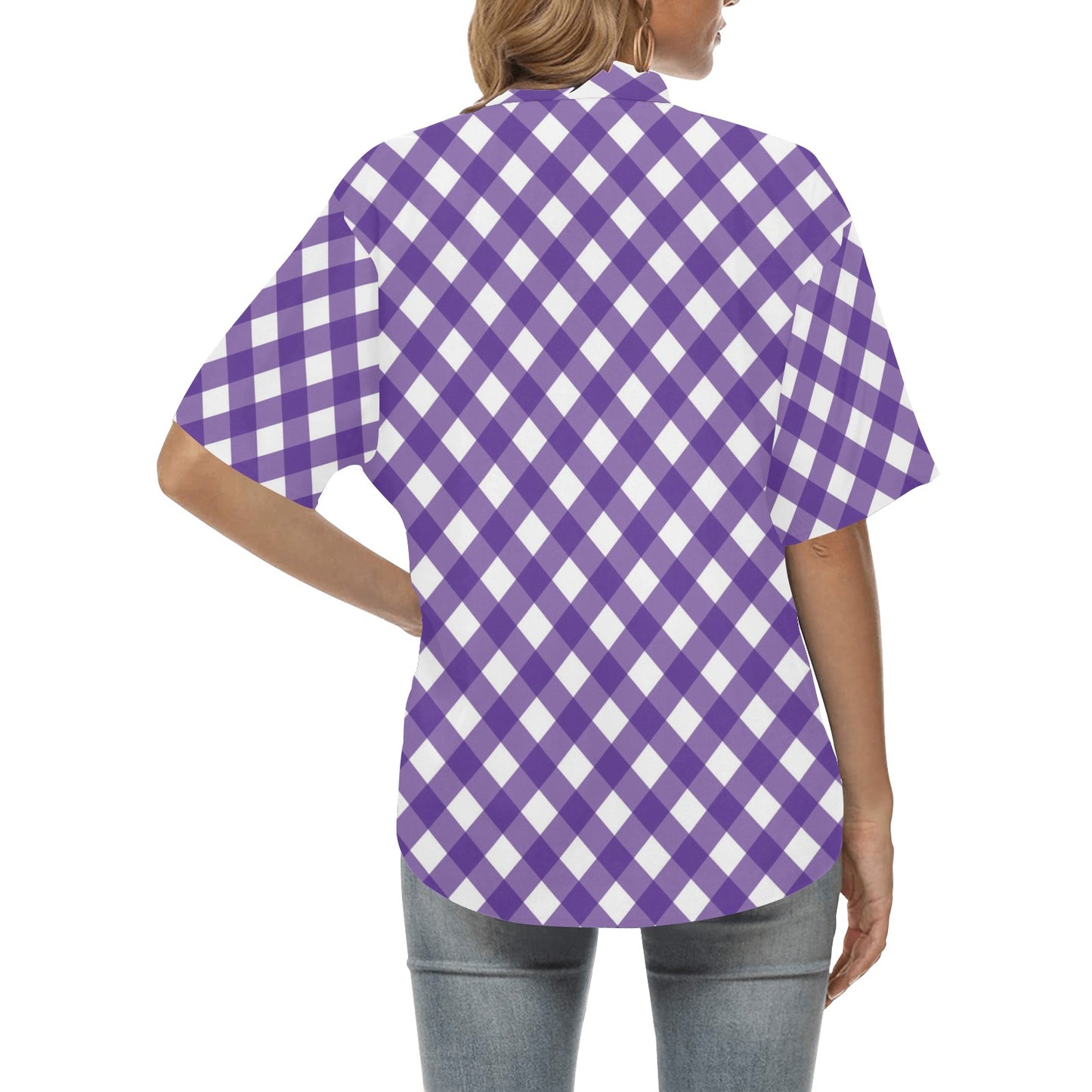 Gingham Purple Pattern Print Design 03 Women's Hawaiian Shirt
