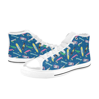 Skateboard Print Design LKS302 High Top Women's White Shoes