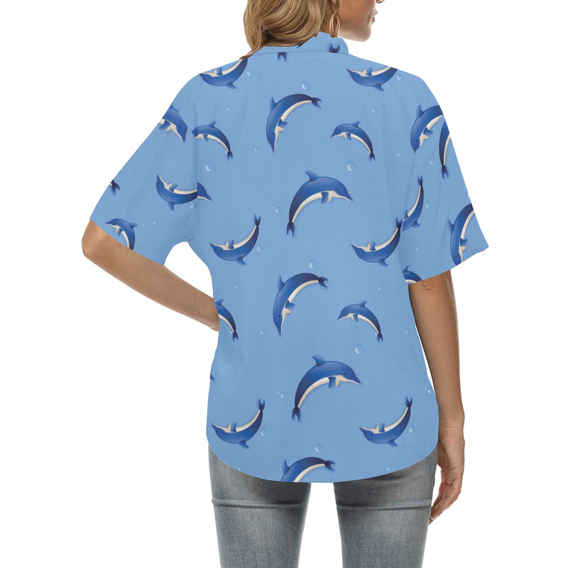 Dolphin Blue Print Women's Hawaiian Shirt