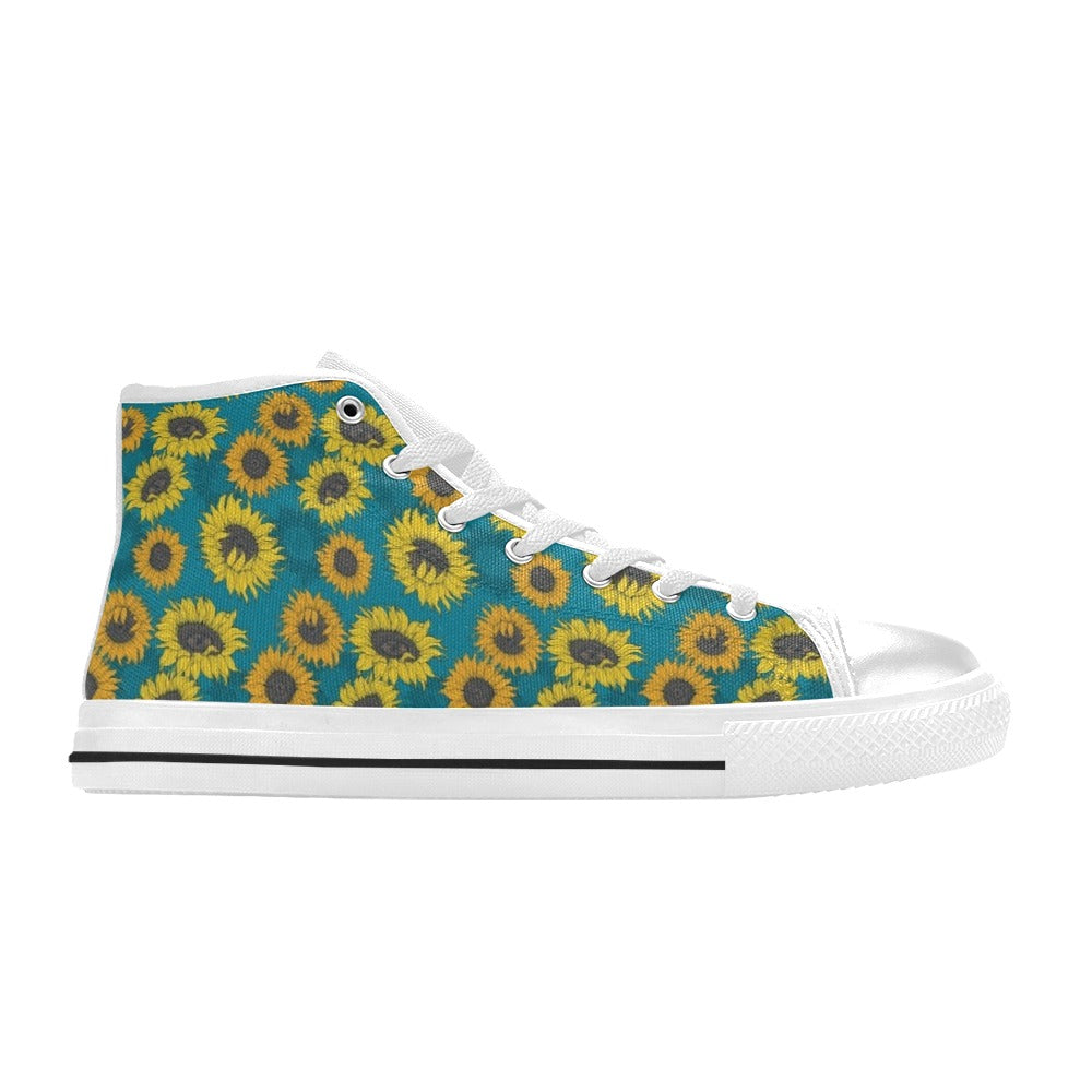 Sunflower Print Design LKS301 High Top Women's White Shoes