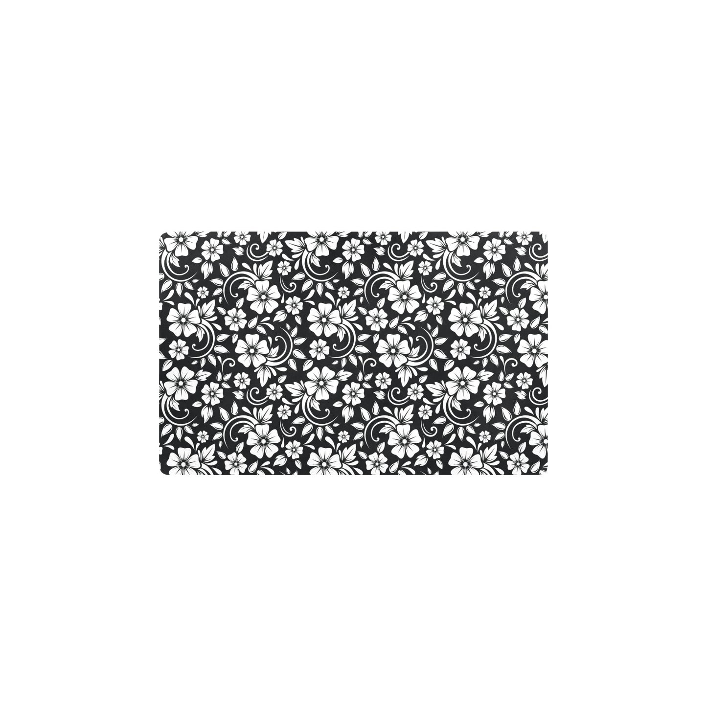 Floral Black White Themed Print Kitchen Mat