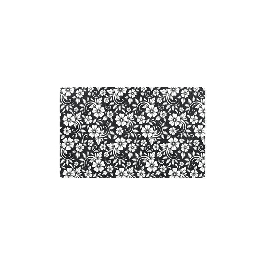 Floral Black White Themed Print Kitchen Mat