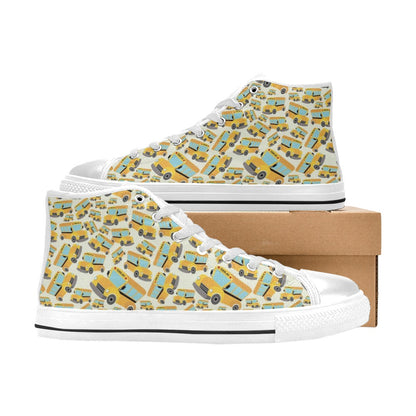 School Bus Print Design LKS301 High Top Women's White Shoes