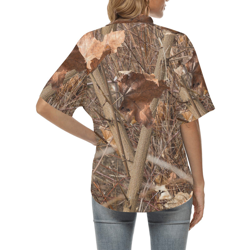 Camo Realistic Tree Forest Autumn Print Women's Hawaiian Shirt