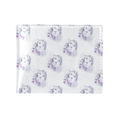 Wolf with Flower Print Design Men's ID Card Wallet