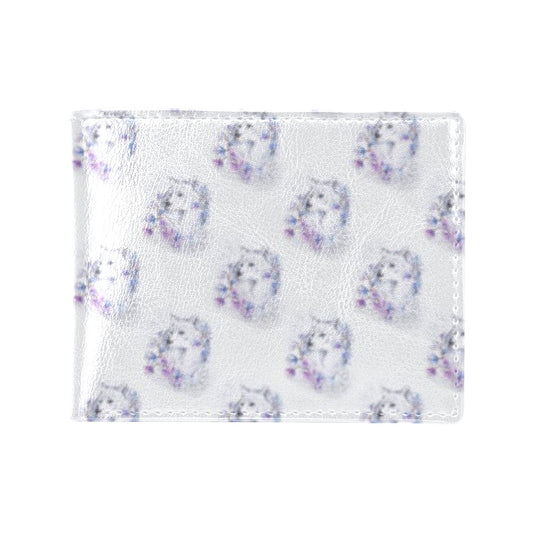 Wolf with Flower Print Design Men's ID Card Wallet