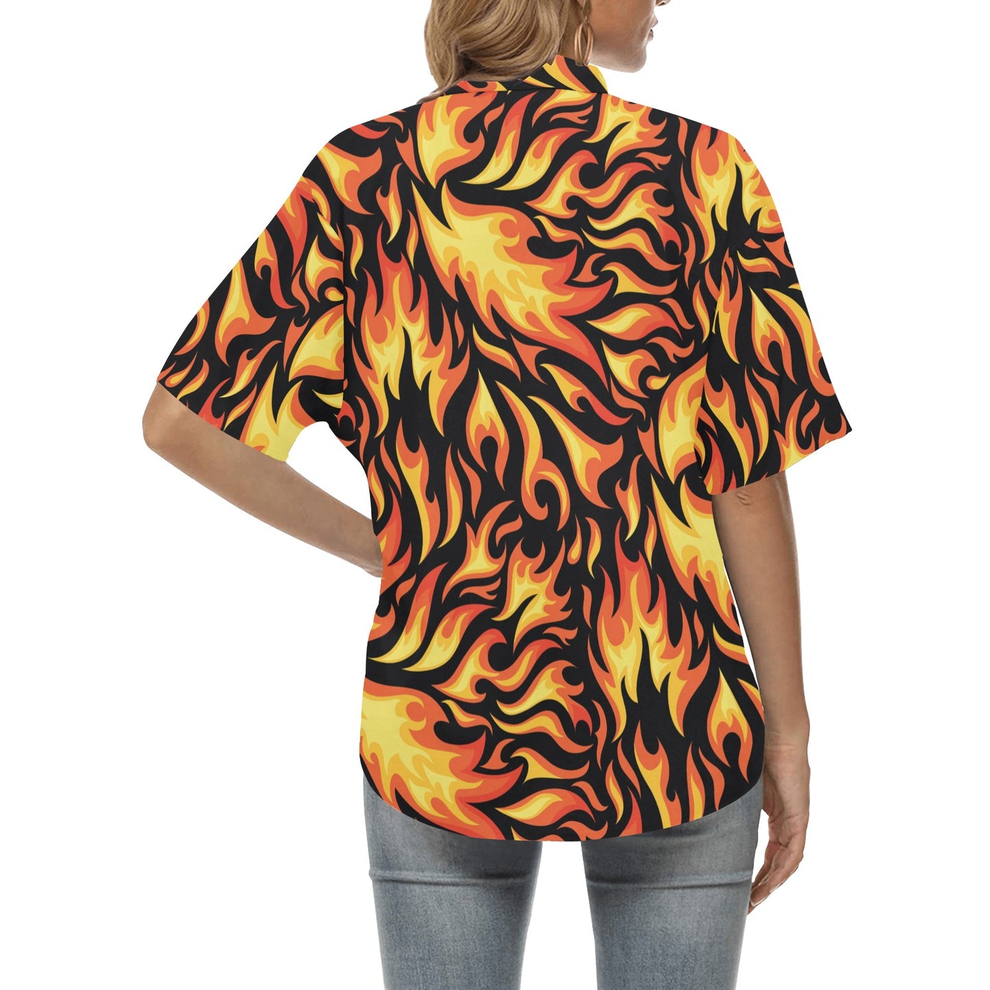 Flame Fire Design Pattern Women's Hawaiian Shirt