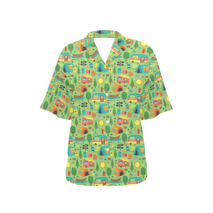 Camping Camper Pattern Print Design 04 Women's Hawaiian Shirt