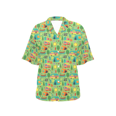 Camping Camper Pattern Print Design 04 Women's Hawaiian Shirt