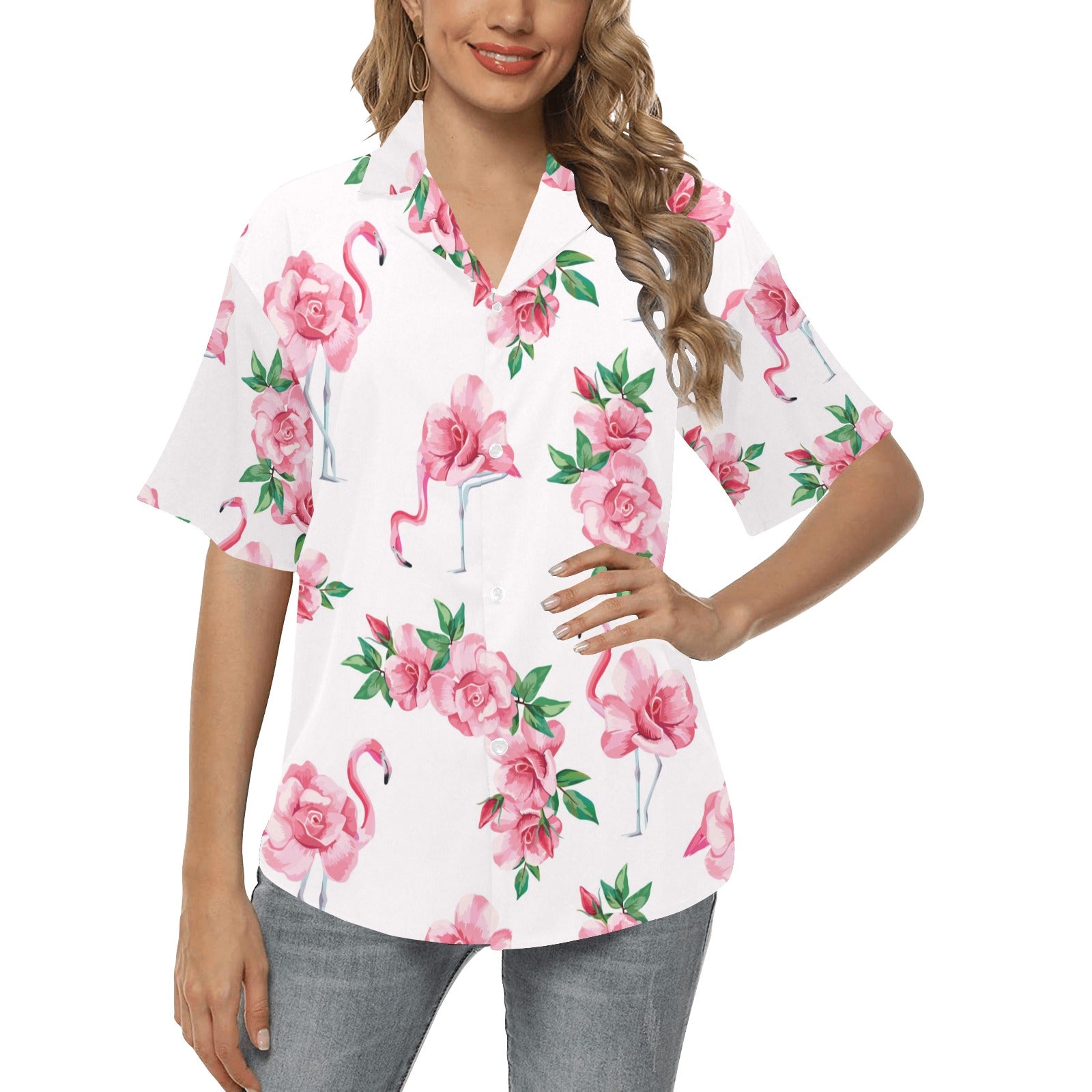 Flamingo Rose Pattern Women's Hawaiian Shirt