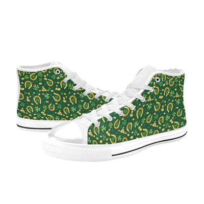 Shamrock Horse Shoes Saint Patrick's Day Print Design LKS307 High Top Women's White Shoes