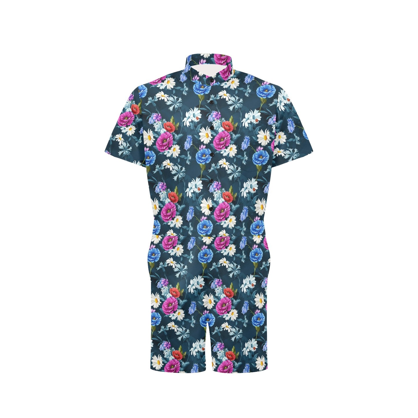 Floral Blue Themed Print Men's Romper