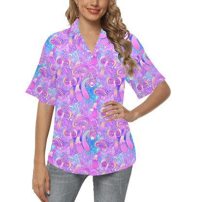 Psychedelic Trippy Mushroom Print Women's Hawaiian Shirt