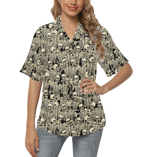 Skeleton Design Print Women's Hawaiian Shirt