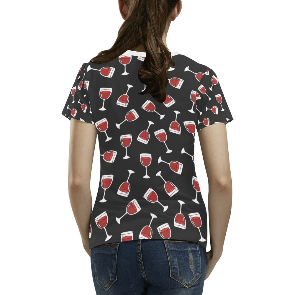 Wine Glass Print Design LKS303 Women's  T-shirt