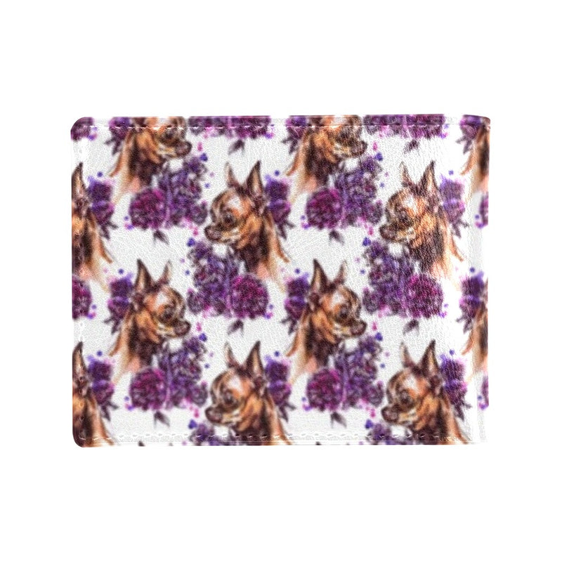 Chihuahua Purple Floral Men's ID Card Wallet