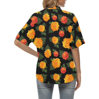 Marigold Pattern Print Design MR05 Women's Hawaiian Shirt