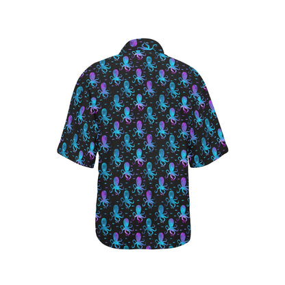 Octopus Blue Design Print Themed Women's Hawaiian Shirt