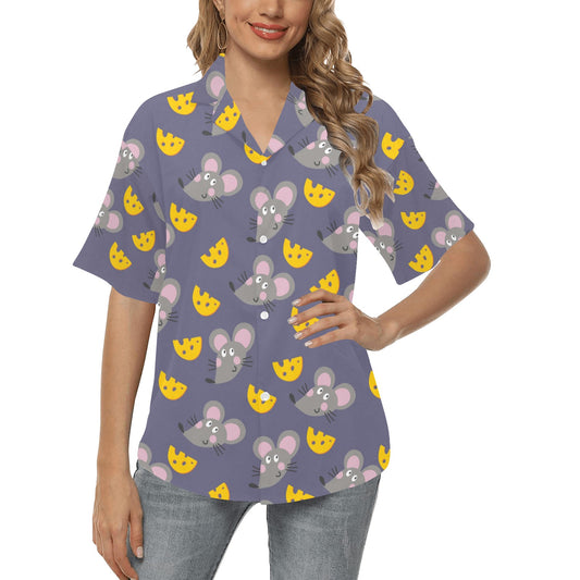 Rat With Cheese Pattern Print Design 01 Women's Hawaiian Shirt