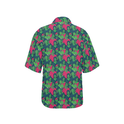 Zombie Themed Design Pattern Print Women's Hawaiian Shirt