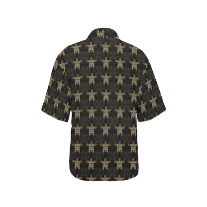 Gold Tribal Turtle Polynesian Design Women's Hawaiian Shirt