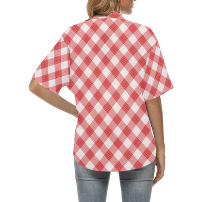 Gingham Red Pattern Print Design 01 Women's Hawaiian Shirt