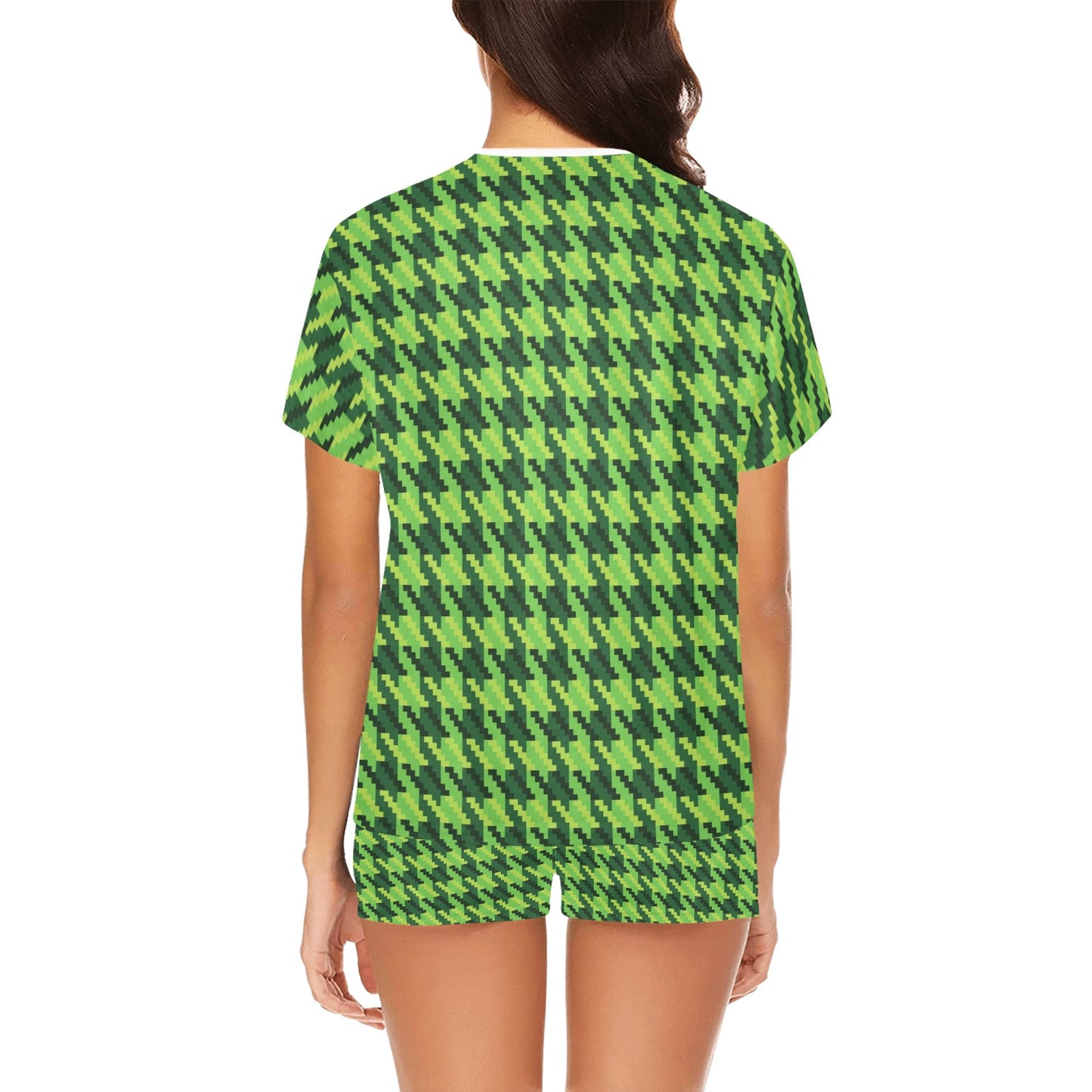 St Patricks Day Houndstooth Pattern Print LKS301 Women's Short Pajama Set