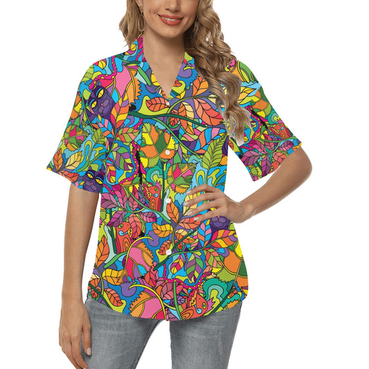 Psychedelic Trippy Flower Print Women's Hawaiian Shirt